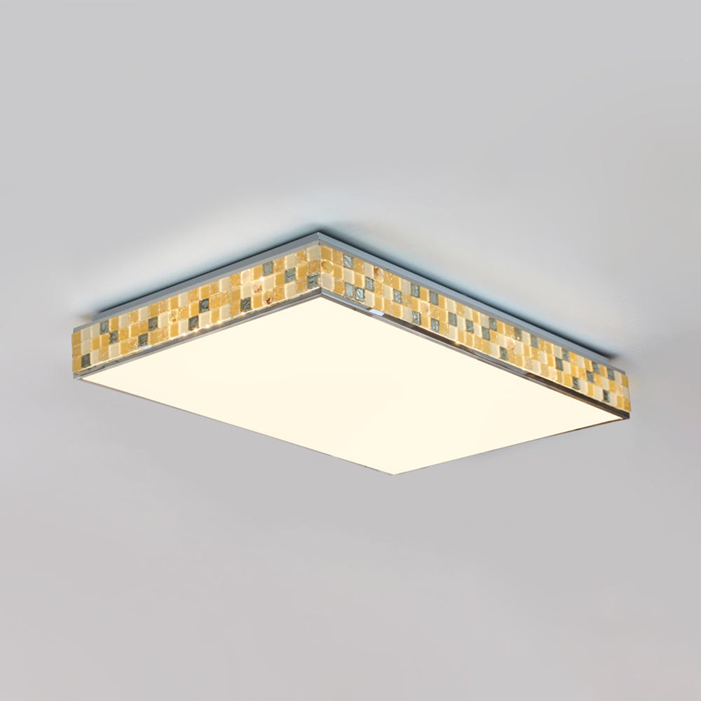 18"/35.5" W Cube Ceiling Fixture Retro Style Mosaic Glass 1 Bulb Flush Mount Ceiling Light in Beige