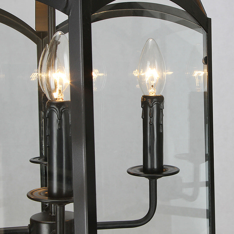 Wire Cage Indoor Chandelier Pendant Light Industrial Style Metal 4 Heads Black Hanging Lamp with Glass Panes