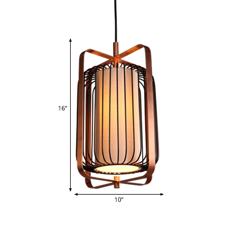 Cilindro/barril/tambor en jaula de metal lámpara de lámpara vintage 1 sala de estar de luz iluminación colgante negra con sombra de tela interior