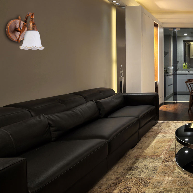 1/2/3-Head Wall Mounted Light Traditional Style Petal Shade Frosted Glass and Metal Wall Lighting in Copper/White