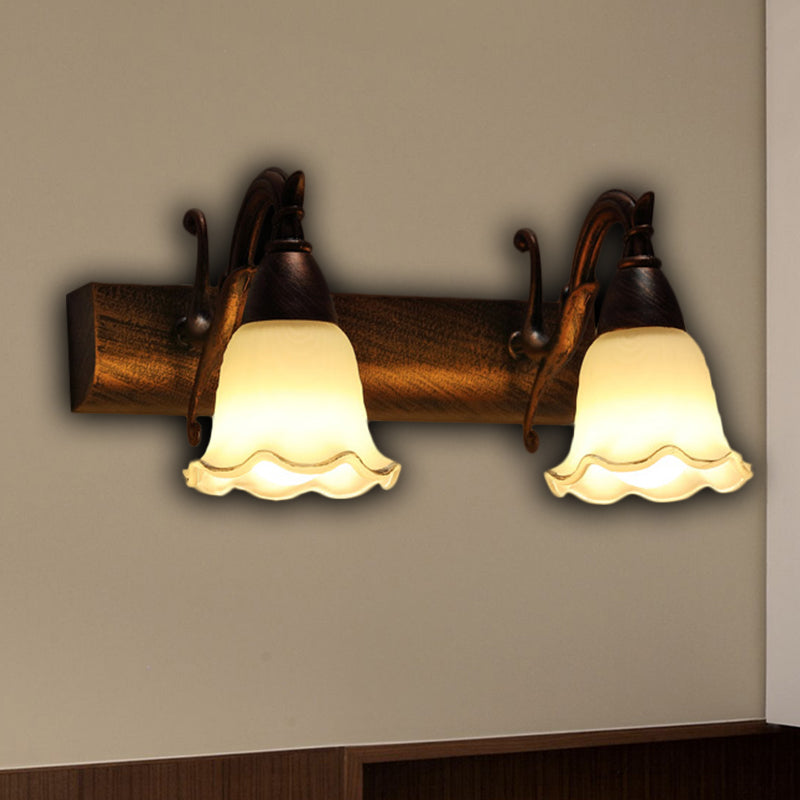 1/2/3-Head Wall Mounted Light Traditional Style Petal Shade Frosted Glass and Metal Wall Lighting in Copper/White