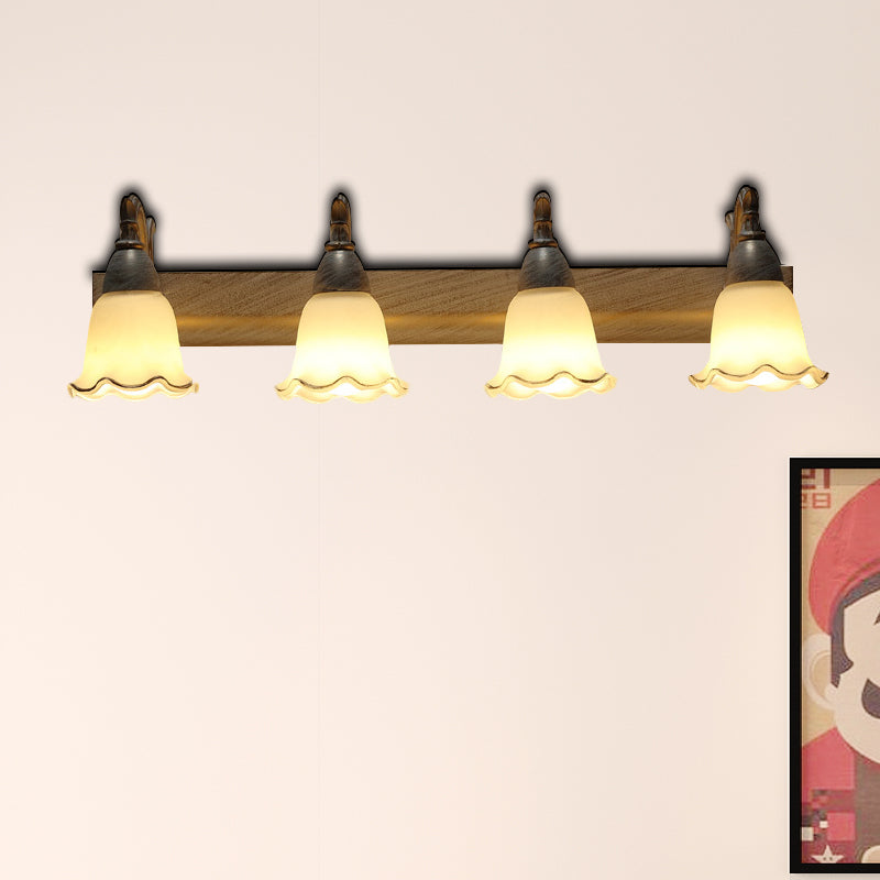 1/2/3-Head Wall Mounted Light Traditional Style Petal Shade Frosted Glass and Metal Wall Lighting in Copper/White