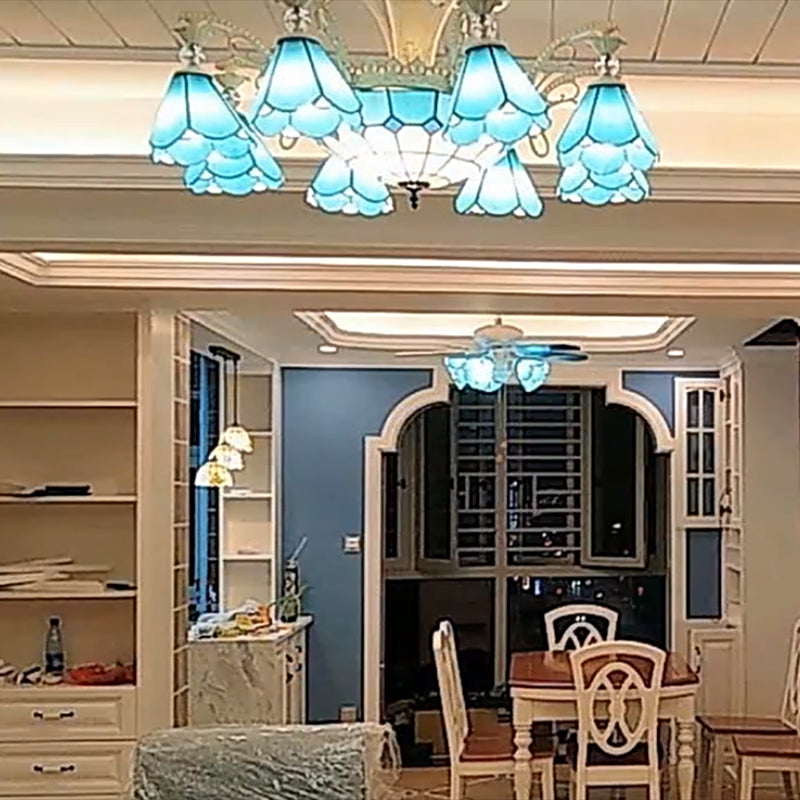 Blue Glass Sacalloped Chandelier Méditerranée Roard Roard Plafond Suspension Lampe