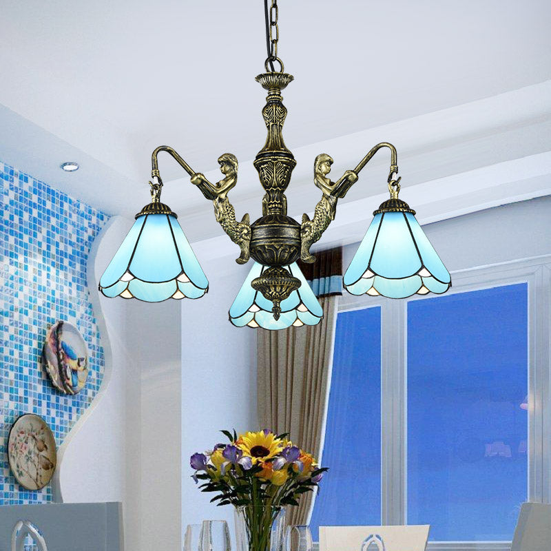 Blue Glass Sacalloped Chandelier Méditerranée Roard Roard Plafond Suspension Lampe