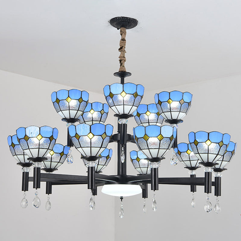Lampadario in vetro colorato artigianale ombreggiato in stile mediterraneo lampada per lobby