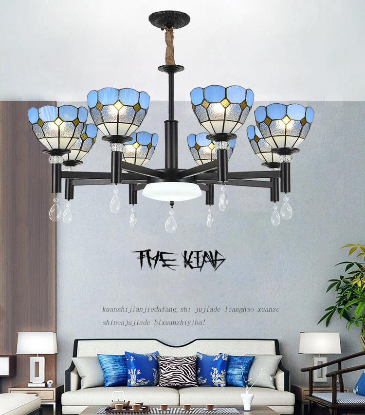 Lampadario in vetro colorato artigianale ombreggiato in stile mediterraneo lampada per lobby