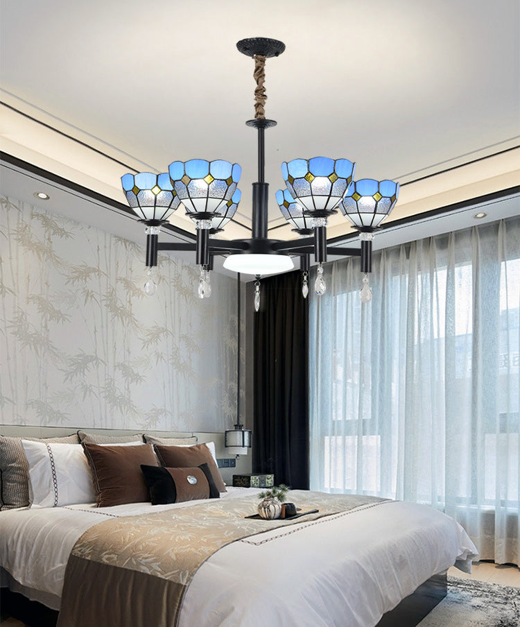 Lampadario in vetro colorato artigianale ombreggiato in stile mediterraneo lampada per lobby