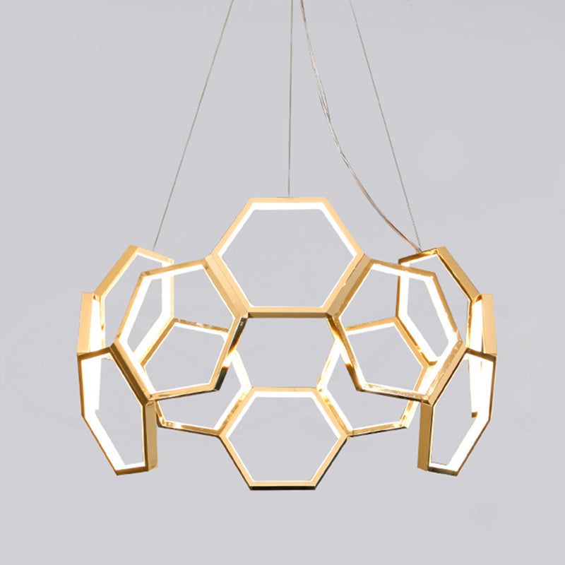 Goldene Wabenkronleuchter postmoderner minimalistischer LED -Metallhängelicht für Wohnzimmer