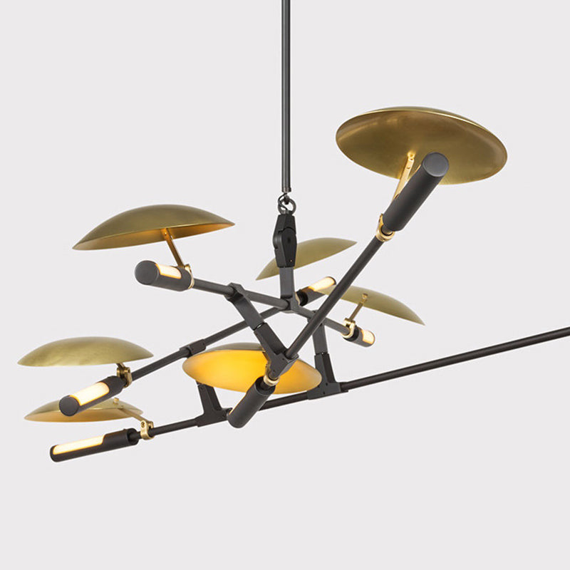Black and Gold Spoutnik Chandelier Postmodern 8-Light Metal Hanging Light avec une teinte ronde
