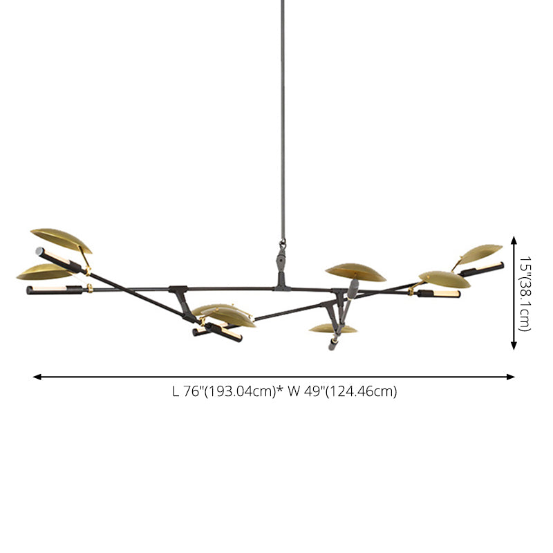 Black and Gold Spoutnik Chandelier Postmodern 8-Light Metal Hanging Light avec une teinte ronde