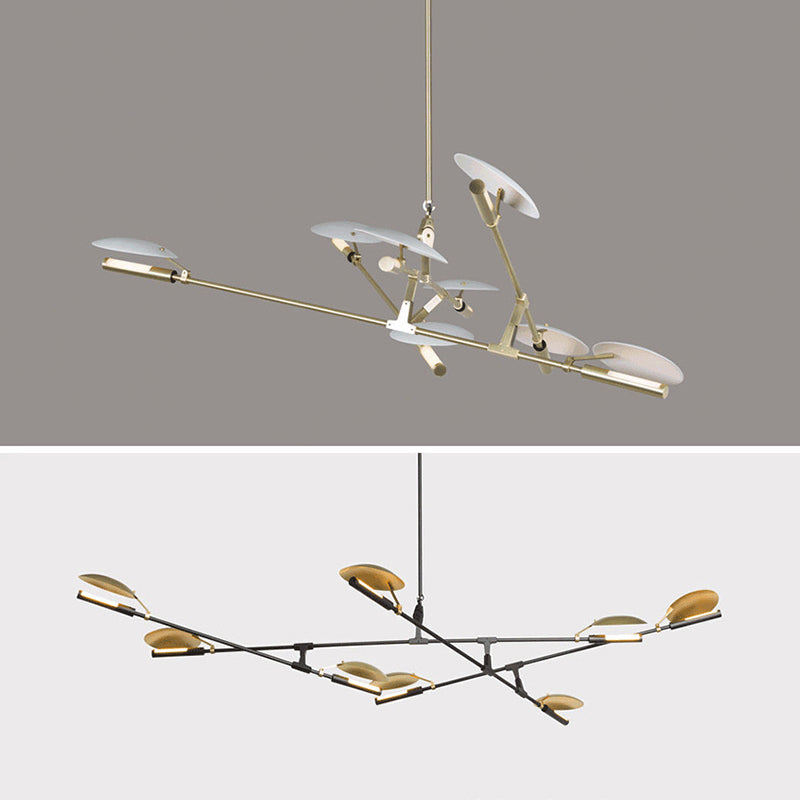 Black and Gold Spoutnik Chandelier Postmodern 8-Light Metal Hanging Light avec une teinte ronde