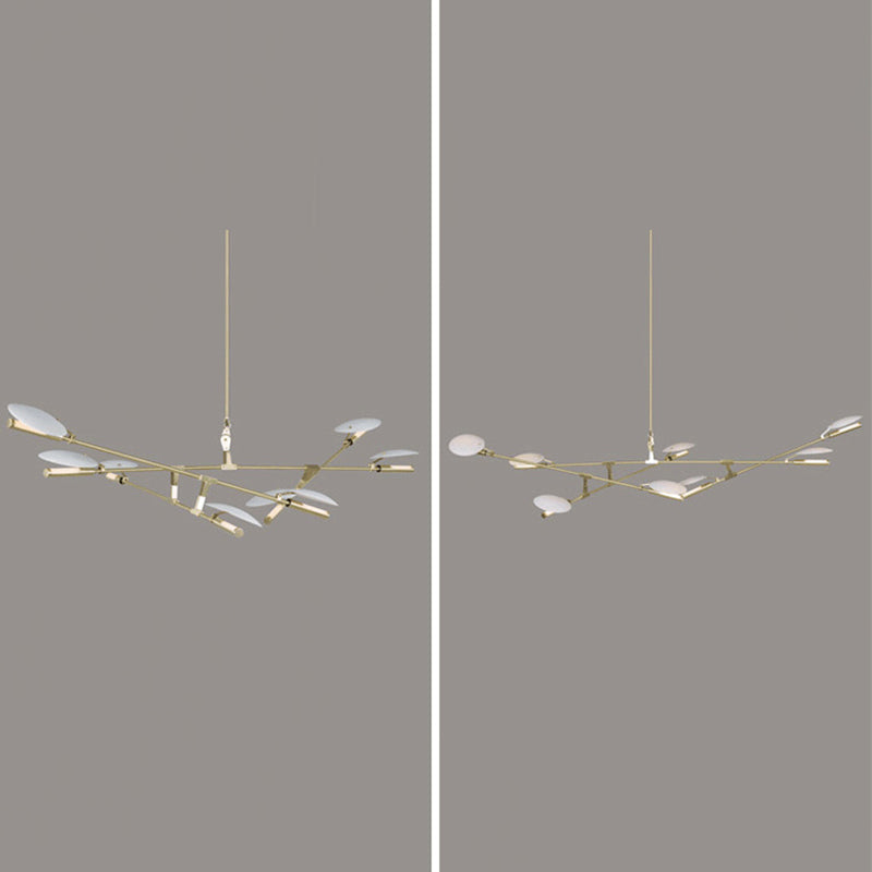 Black and Gold Spoutnik Chandelier Postmodern 8-Light Metal Hanging Light avec une teinte ronde