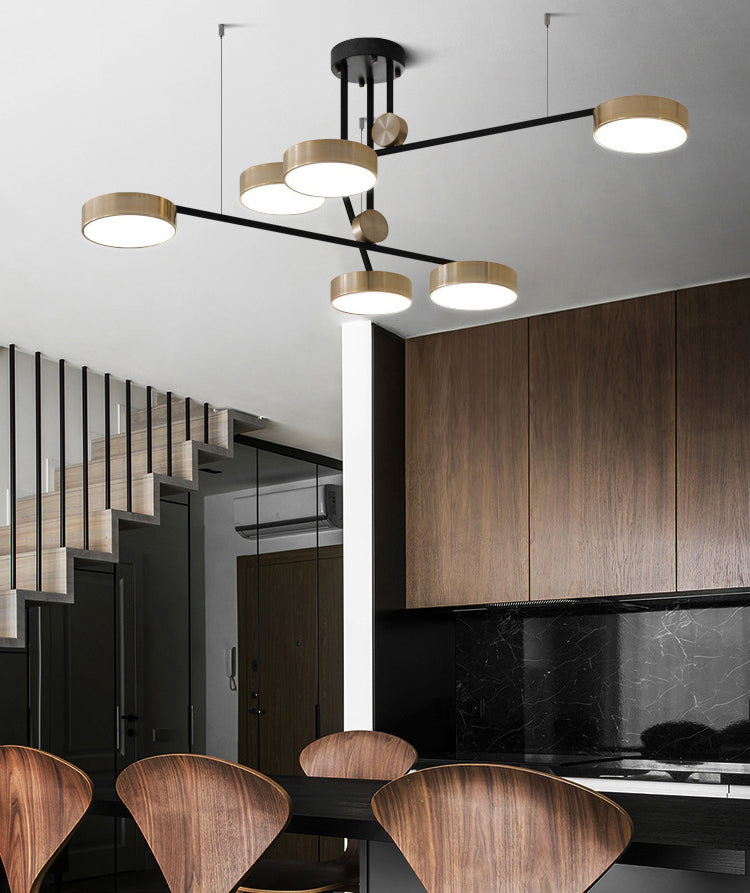 Postmoderne sputnik suspensielamp acryl 6-licht woonkamer kroonluchter met ronde acrylschaduw in goud