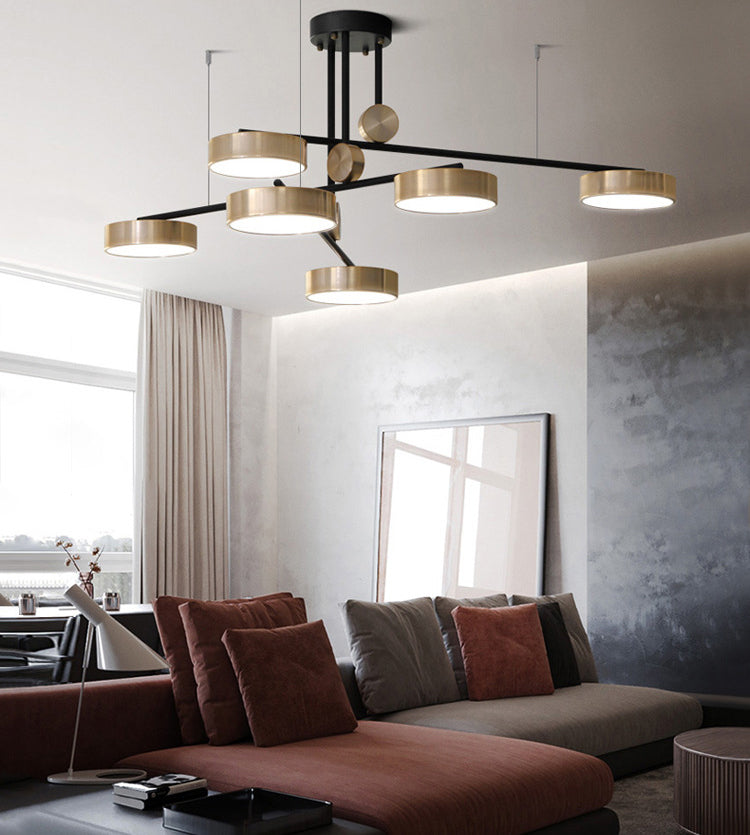 Postmoderne sputnik suspensielamp acryl 6-licht woonkamer kroonluchter met ronde acrylschaduw in goud