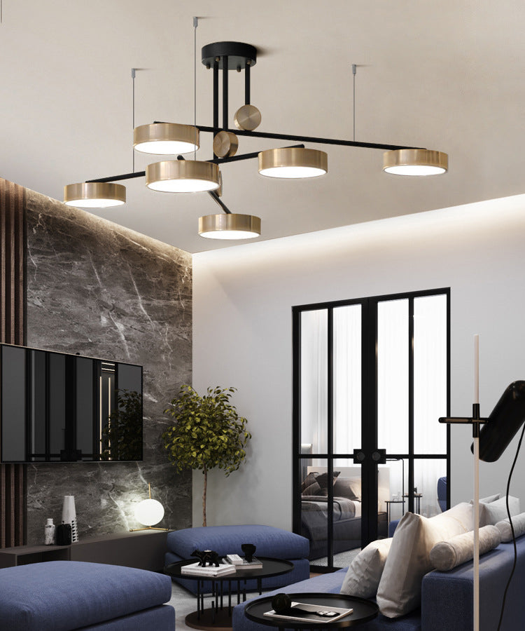 Postmoderne sputnik suspensielamp acryl 6-licht woonkamer kroonluchter met ronde acrylschaduw in goud