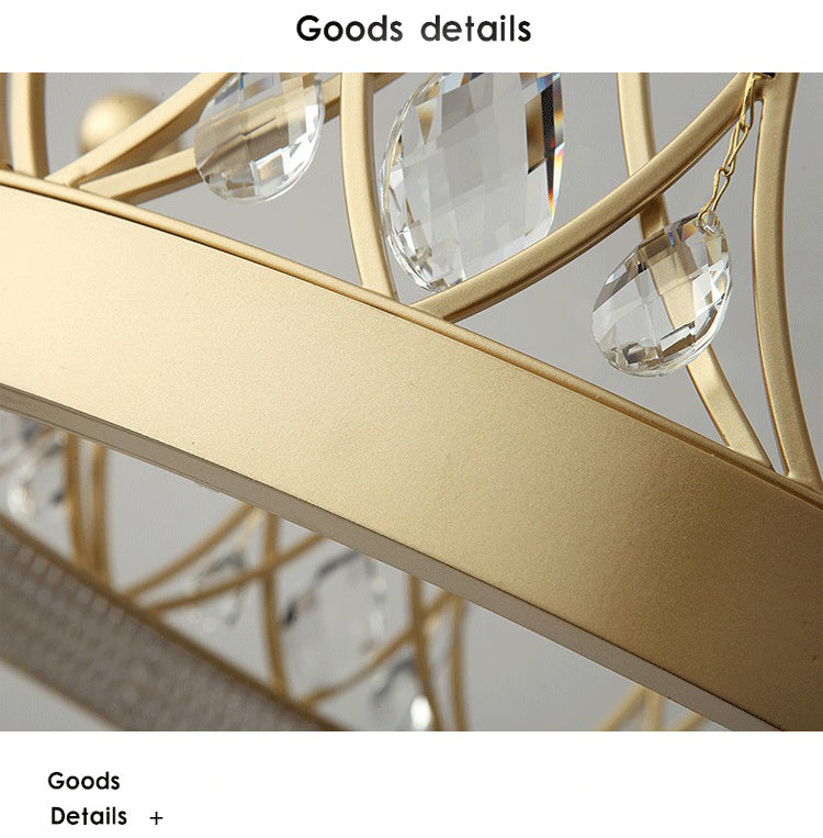 Gold Finish Crown Shaped Chandelier Minimalist Crystal LED Hanging Lamp for Bedroom