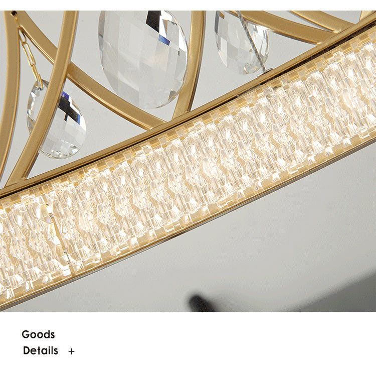 Gold Finish Crown Shaped Chandelier Minimalist Crystal LED Hanging Lamp for Bedroom