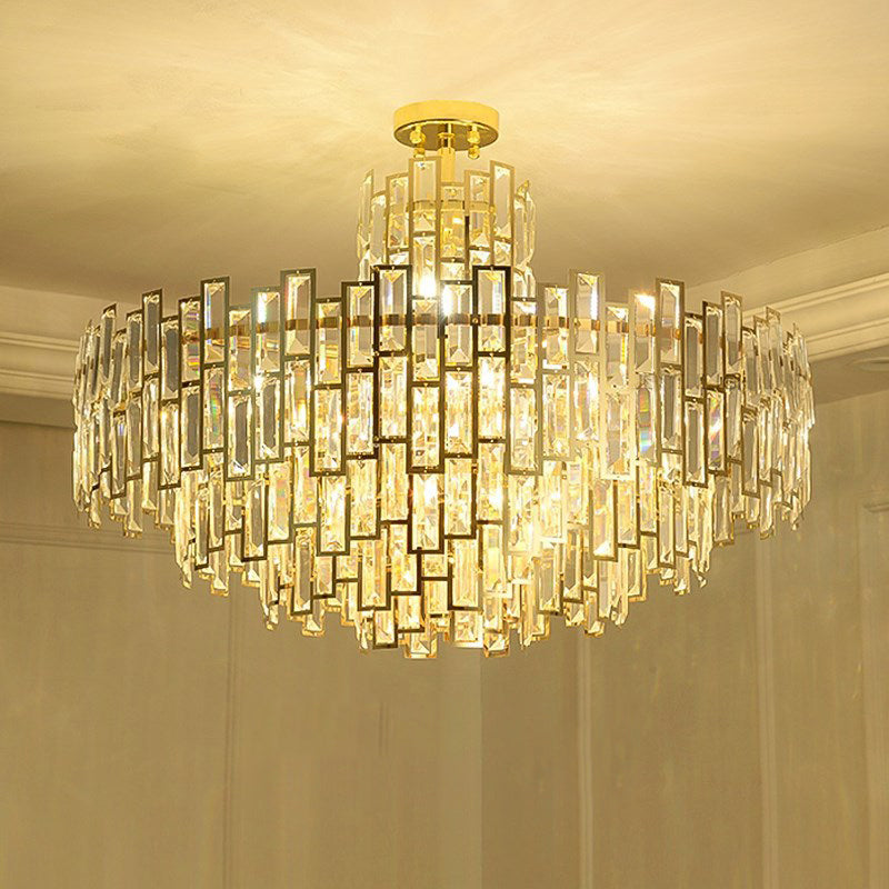 Lampada a sospensione cristallina a livelli lampadario oro contemporaneo per soggiorno