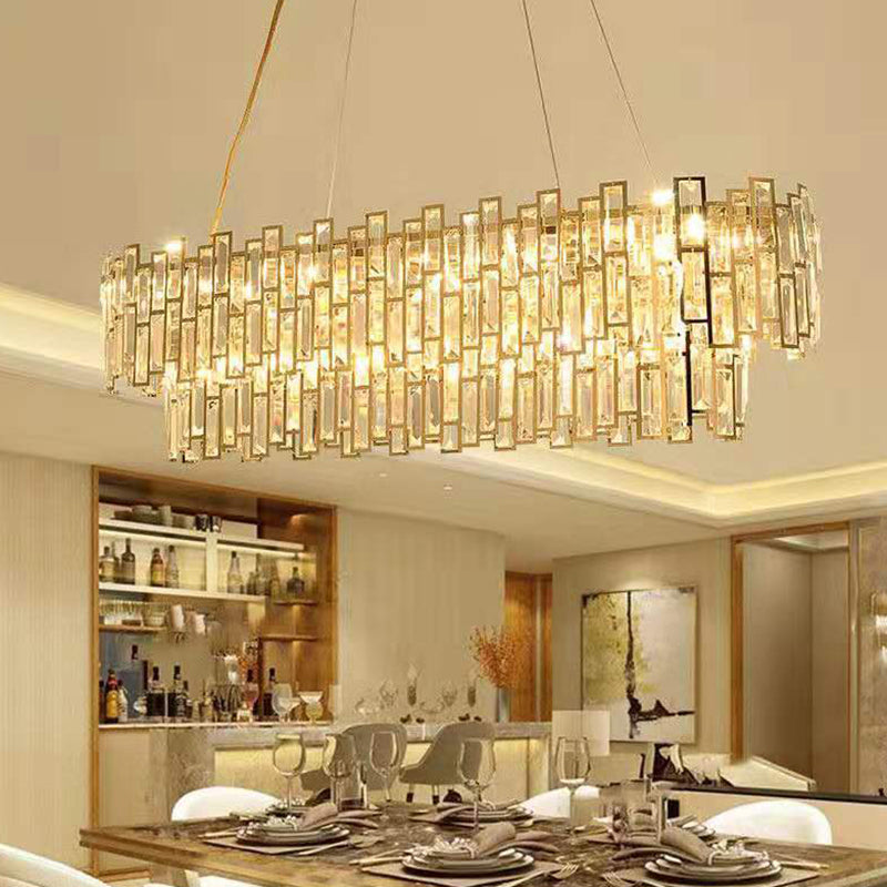 Lampada a sospensione cristallina a livelli lampadario oro contemporaneo per soggiorno