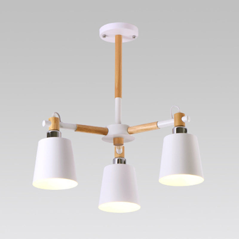 Radialer hölzerner Kronleuchter nordischer Pendelleuchte mit sich verjüngter Metallschatten