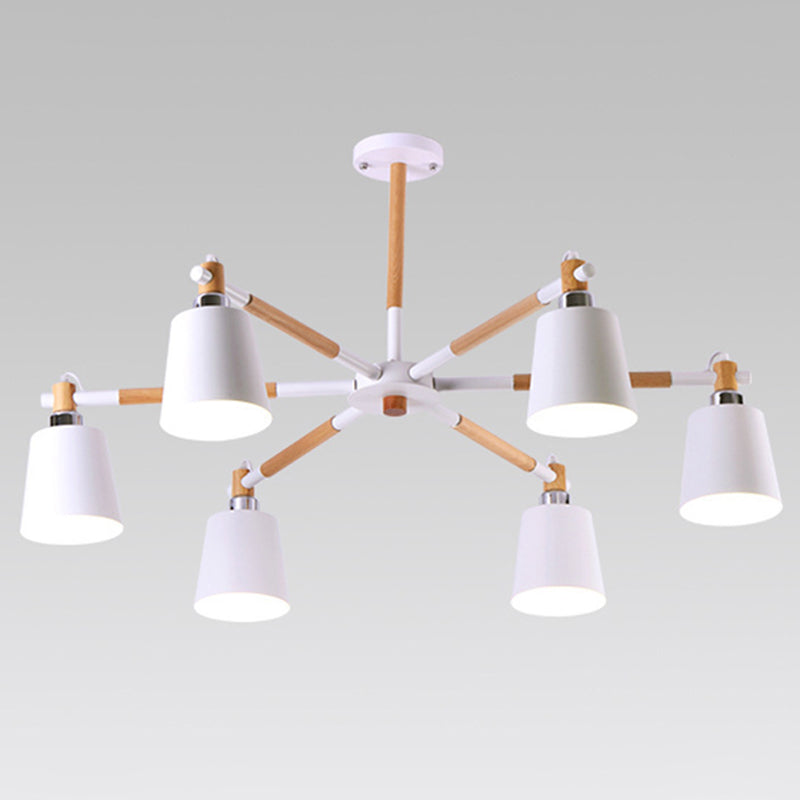 Radialer hölzerner Kronleuchter nordischer Pendelleuchte mit sich verjüngter Metallschatten