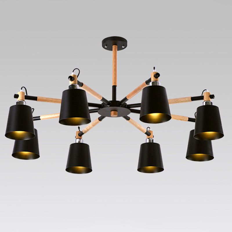 Radialer hölzerner Kronleuchter nordischer Pendelleuchte mit sich verjüngter Metallschatten