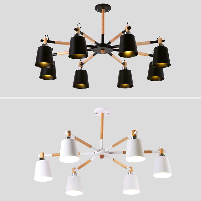 Radialer hölzerner Kronleuchter nordischer Pendelleuchte mit sich verjüngter Metallschatten