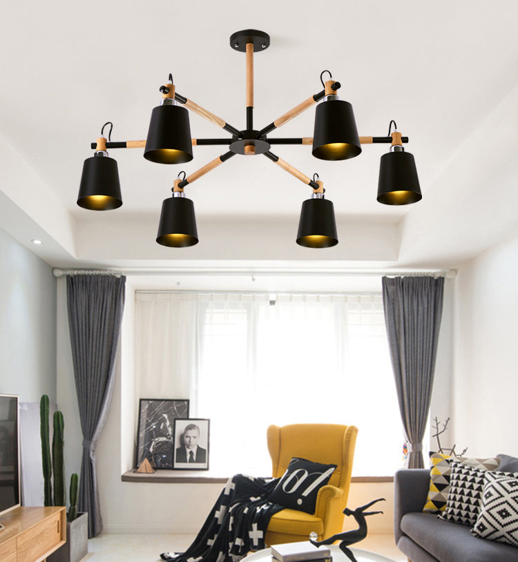 Radialer hölzerner Kronleuchter nordischer Pendelleuchte mit sich verjüngter Metallschatten