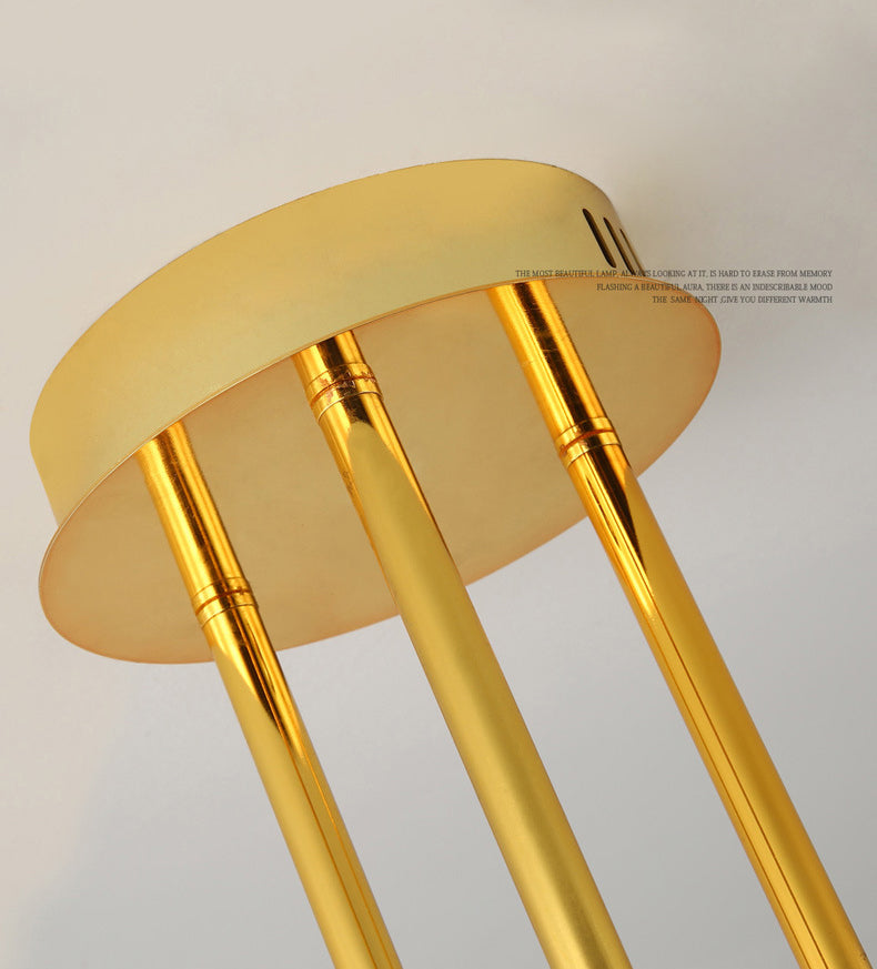 White Glass Bubble Chandelier Modern Gold and Wood Grain Hanging Light for Living Room