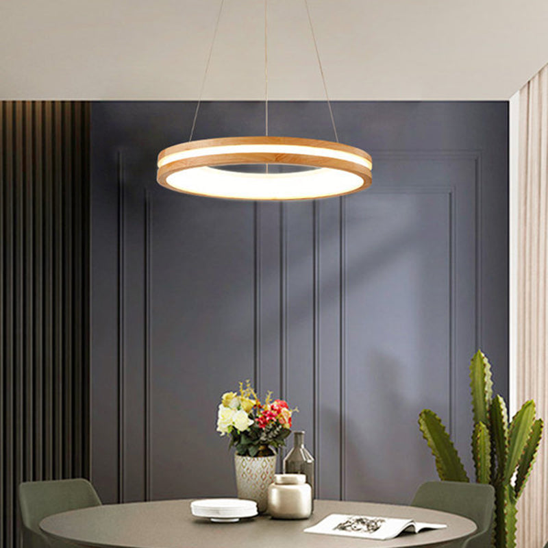 Circular LED Chandelier Light Fixture Simplicity Wooden Diner Ceiling Suspension Lamp