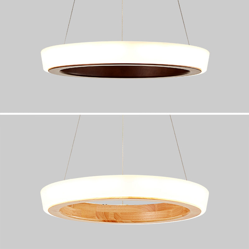 Circular LED Chandelier Light Fixture Simplicity Wooden Diner Ceiling Suspension Lamp