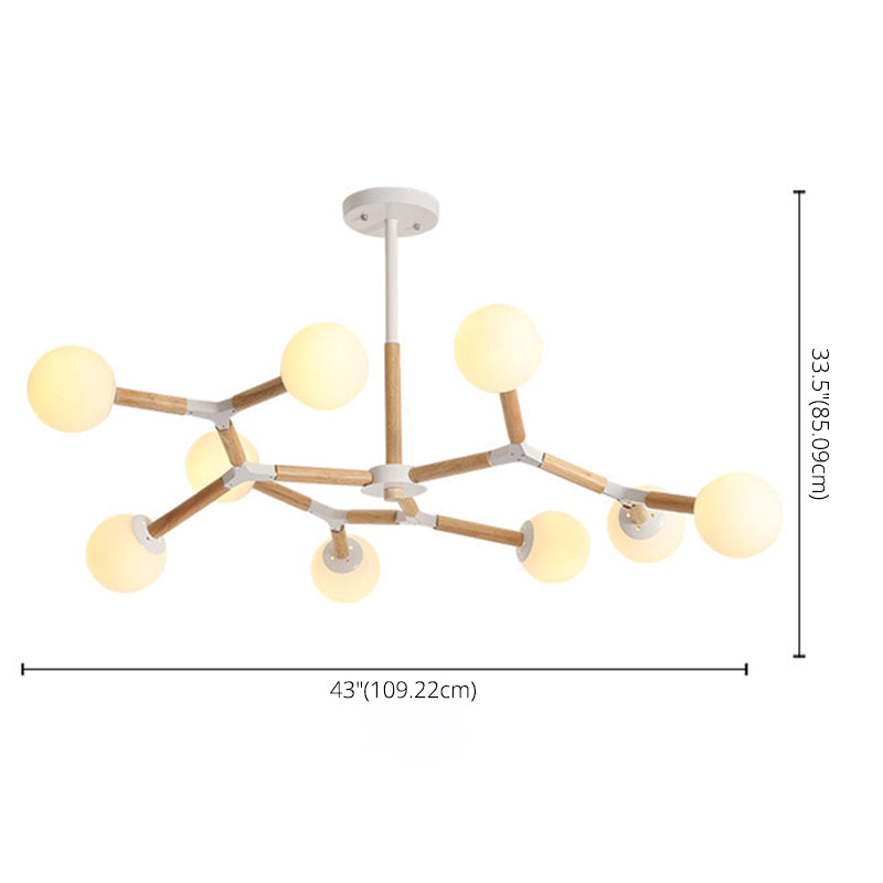 Lampadario molecolare nordico in legno soggiorno luce a sospensione con sfera di vetro opale