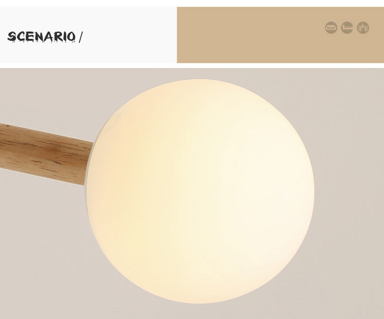 Lampadario molecolare nordico in legno soggiorno luce a sospensione con sfera di vetro opale