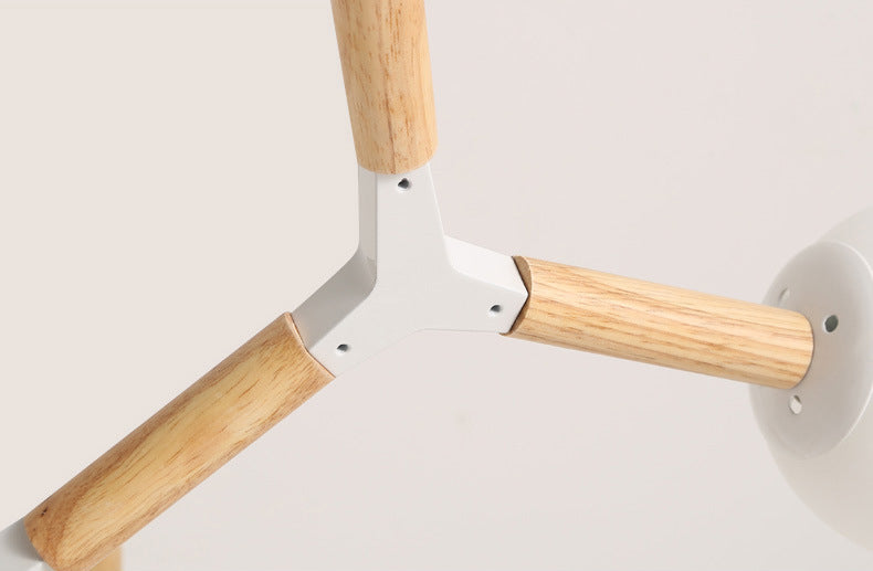 Lampadario molecolare nordico in legno soggiorno luce a sospensione con sfera di vetro opale