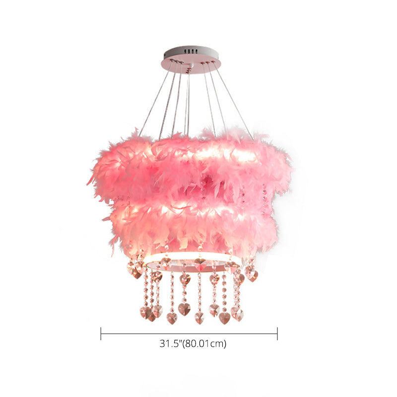 Tapered Feather Chandelier Pendant Nordic LED Hanging Light Fixture with Crystal Decor for Dining Room