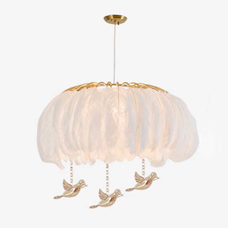 Dome Shaped Hanging Lamp Fixture Nordic Style Feather Bedroom Chandelier Pendant Light