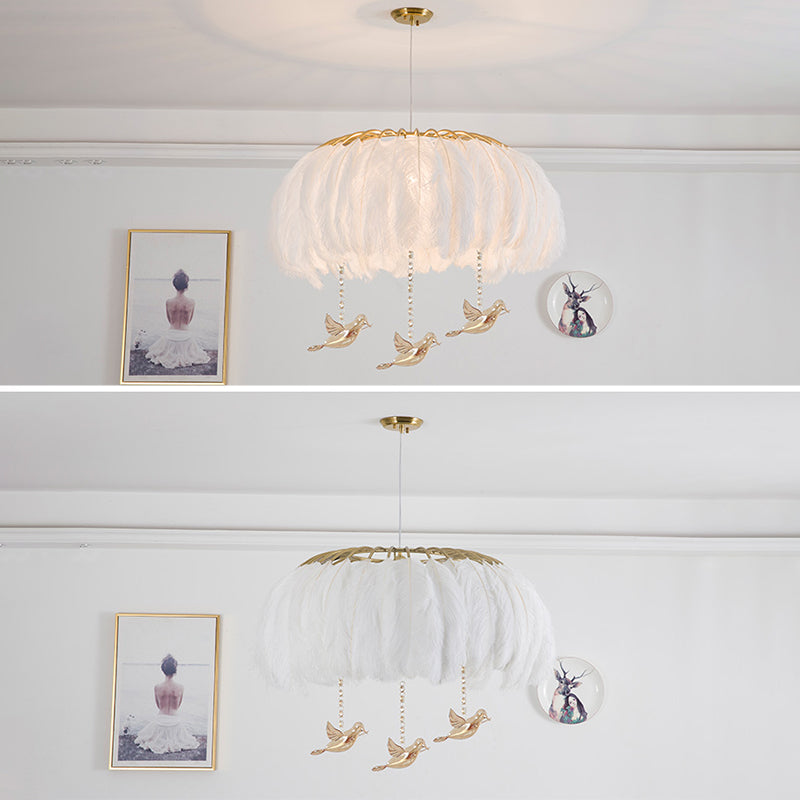 Koepelvormige hanglamp armatuur Noordse stijl veren slaapkamer kroonluchter hanglampje