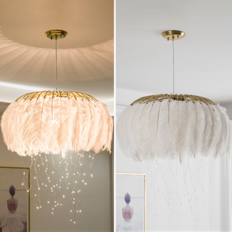 Koepelvormige hanglamp armatuur Noordse stijl veren slaapkamer kroonluchter hanglampje