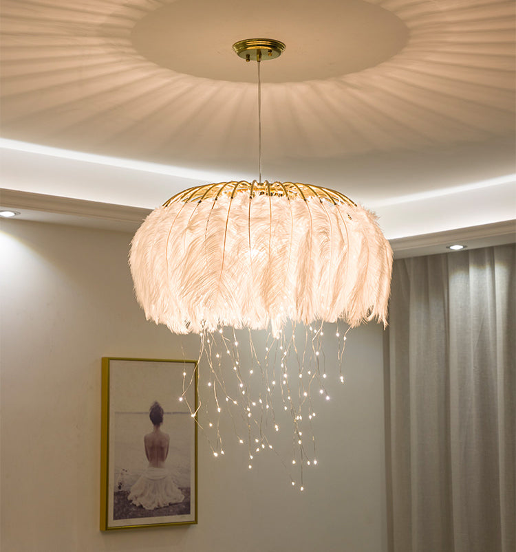 Koepelvormige hanglamp armatuur Noordse stijl veren slaapkamer kroonluchter hanglampje