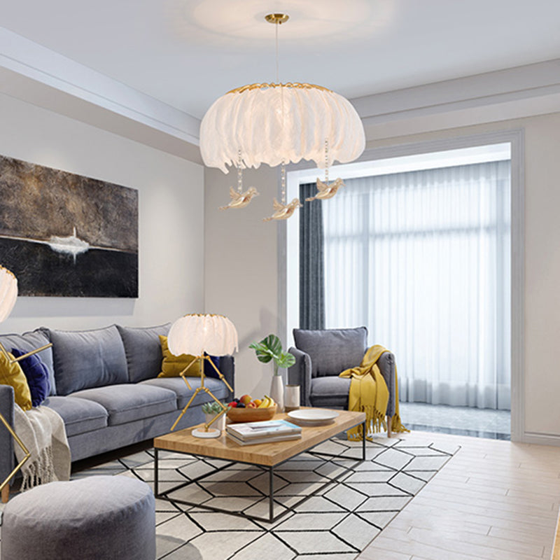 Koepelvormige hanglamp armatuur Noordse stijl veren slaapkamer kroonluchter hanglampje