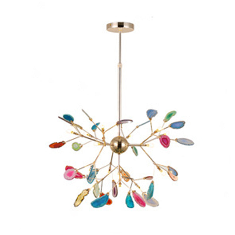 Luz colgante de araña de ágata estilo artístico moderno moderno lámpara colgante chapada para sala de estar