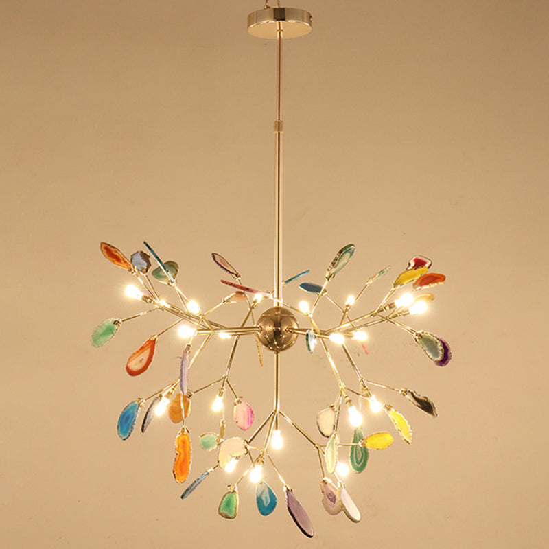 Luz colgante de araña de ágata estilo artístico moderno moderno lámpara colgante chapada para sala de estar