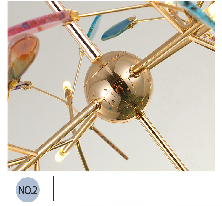 Luz colgante de araña de ágata estilo artístico moderno moderno lámpara colgante chapada para sala de estar