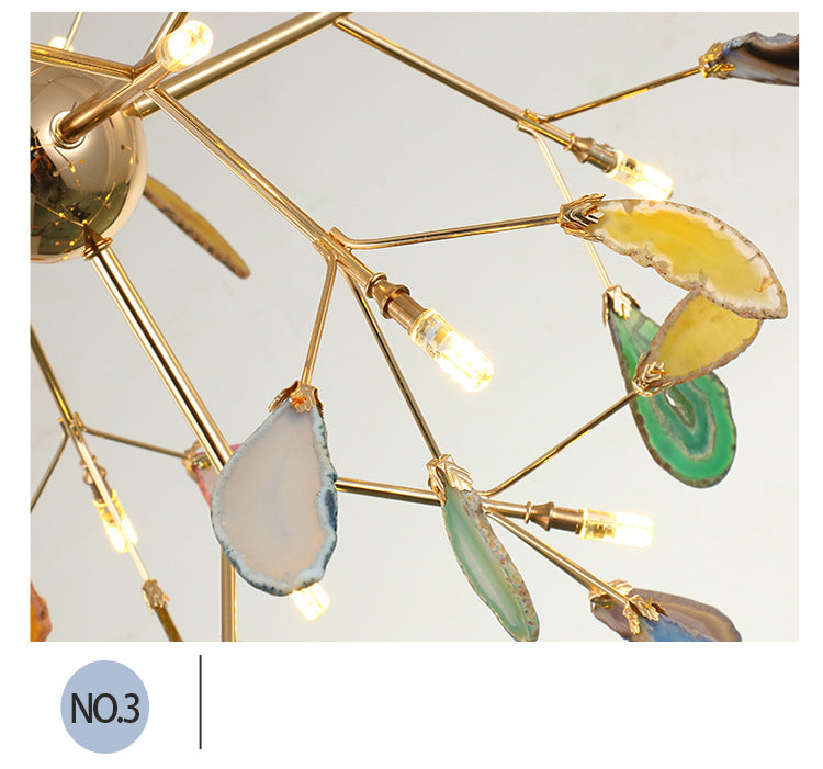 Luz colgante de araña de ágata estilo artístico moderno moderno lámpara colgante chapada para sala de estar