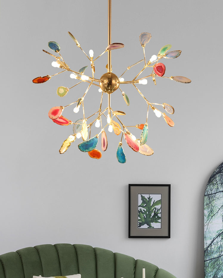 Luz colgante de araña de ágata estilo artístico moderno moderno lámpara colgante chapada para sala de estar