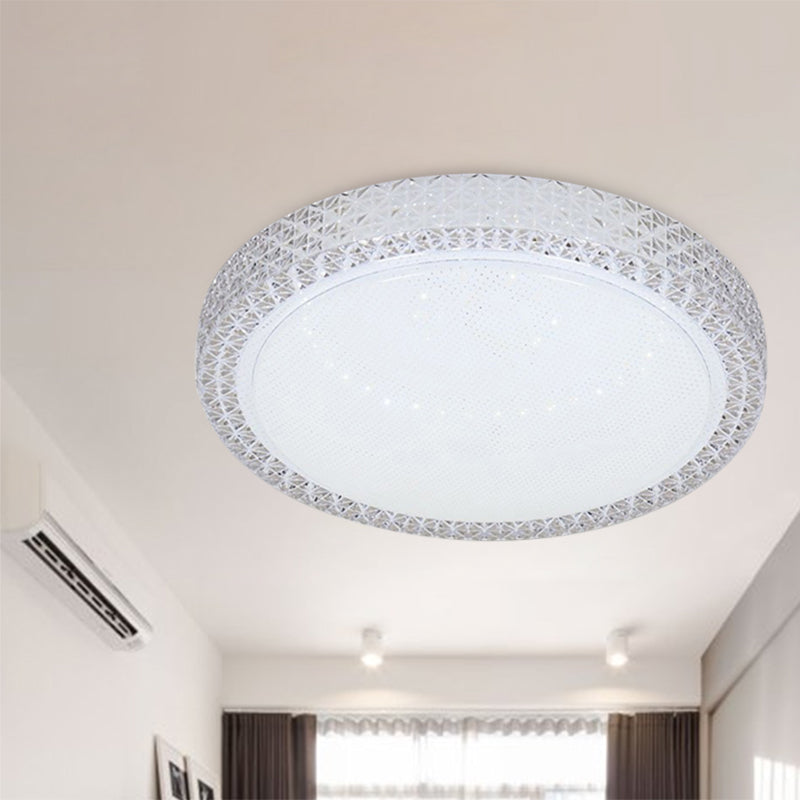 Simple Style Disk Flush Mounted Light Crystal Bedroom LED Ceiling Light Fixture in White