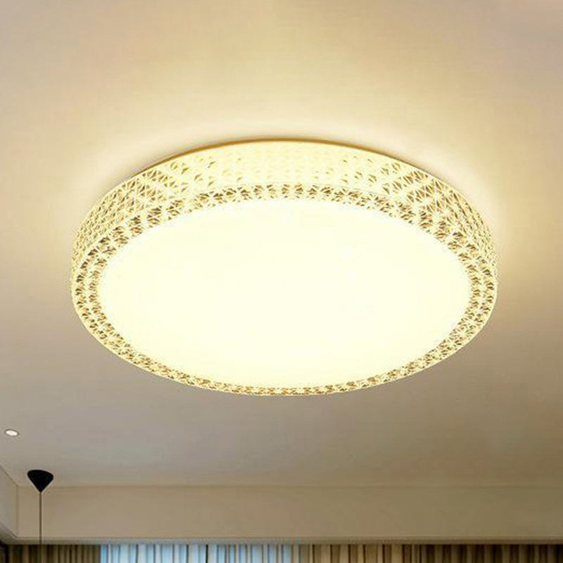 Simple Style Disk Flush Mounted Light Crystal Bedroom LED Ceiling Light Fixture in White