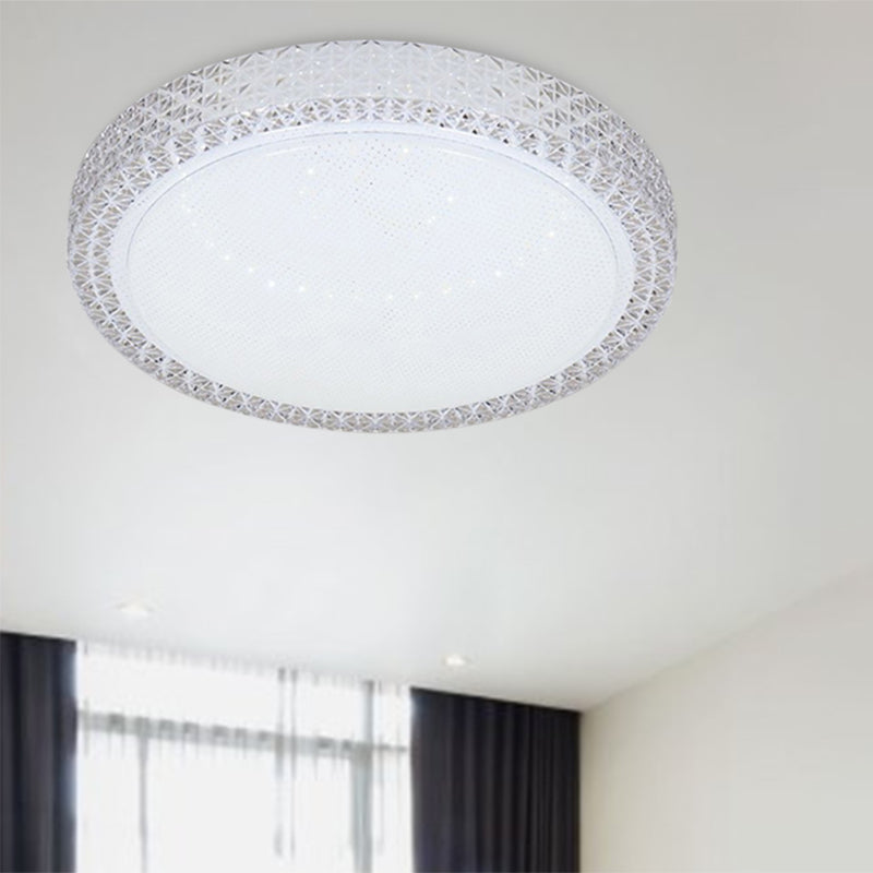 Simple Style Disk Flush Mounted Light Crystal Bedroom LED Ceiling Light Fixture in White