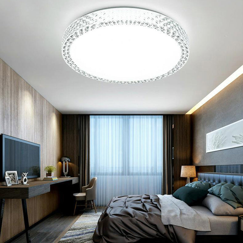 Simple Style Disk Flush Mounted Light Crystal Bedroom LED Ceiling Light Fixture in White