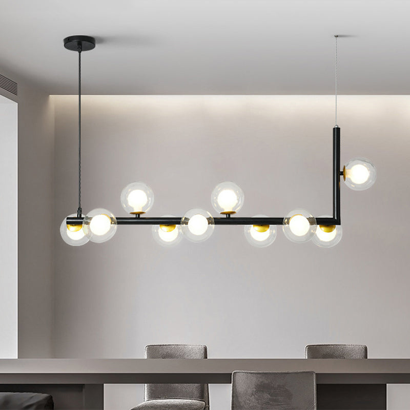 Minimalist Design 10-Light Ceiling Lighting for Dining Room, Black/Gold with Glass Shades